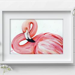 Flamingo original watercolor bird painting 8x11 inch by Anne Gorywine