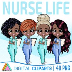 Nurse Life Clipart Bundle - African American Fashion Doll Clipart, Nurse Coffee Clipart, Healthcare Clipart, Nurse PNG