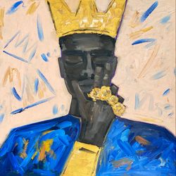 Kings thoughts Original oil painting on canvas panel Abstract man portrait Brutal man Crowned African man portrait Decor