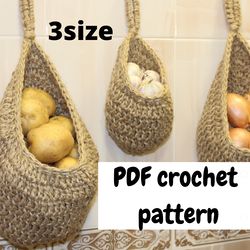 PDF file crochet pattern of hanging baskets for vegetables and fruits. Step by Step crocheting a set of wall baskets