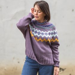 Violet trendy winter authentic wool lopapeysa sweater