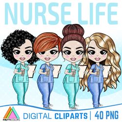 Nurse Life Clipart Bundle - Medical Doll Clipart, Medicine Illustrations, Nurse Coffee Clipart, Doctor Clipart, Scrubs