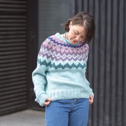 Colorful scandinavian print soft handmade sweater