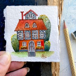 Germany house painting Original art Miniature watercolor Mini artwork by Rubinova