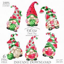 Gnomes & Watermelon Clipart. Cute Characters, Hand Drawn graphics, instant download. Digital Download. OliArtStudioShop