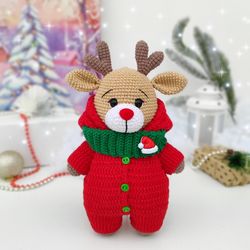 Crochet deer toy. Christmas reindeer.Stuffed reindeer toy gift handmade. Soft newborn toys Christmas fawn.