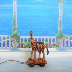 Giraffe on a cart. Doll toy. Dollhouse miniature.1:12 scale.