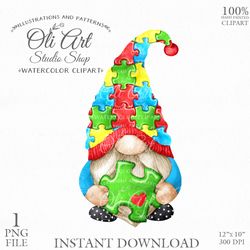 Autism Gnome Clipart. Digital Clipart, Hand Drawn Graphics, Instant Download. Digital Download. OliArtStudioShop