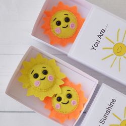 Sunshine. Cute Felt Sun. Matchbox Gift. Love gift. Mini gift. Hug in a box. Pocket hug. Gift for wife. Birthday gift.