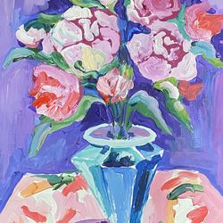 Peonies Original gouache painting on paper Fauvism art Matisse inspired Still life Flowers painting Naturmort Interior