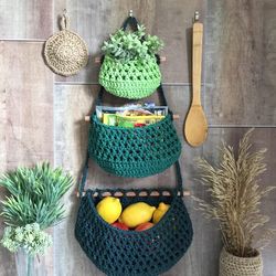 kitchen organizer hanging fruit basket space saving home storage christmas gift eco friendly cottagecore decor rustic