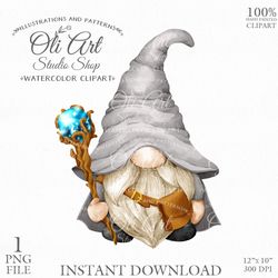 Wizard Gnome Clipart. Digital Clipart, Hand Drawn Graphics, Instant Download. Digital Download. OliArtStudioShop