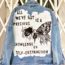 Lettering Quotes Painted denim jacket butterfly Jeans jacket Skull Personalized jacket