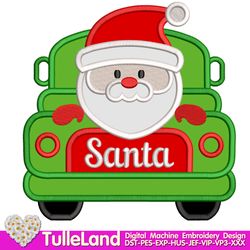 Merry Christmas truck Santa Retro Truck Monster Truck Santa Kids Design applique for Machine Embroidery