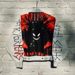 devilman crybaby amon painted denim jacket custom jacket portrait from photo personalized order akira denim jacket shirt