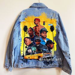Painted denim jacket Jeans jacket B.I.G. Jay Z Eminem Rakim Nas 50 Cent Ice Cube snoop dogg Tupac Shakur