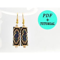 Step by step tutorial earrings, PDF pattern peyote tube earrings, DIY tube earrings