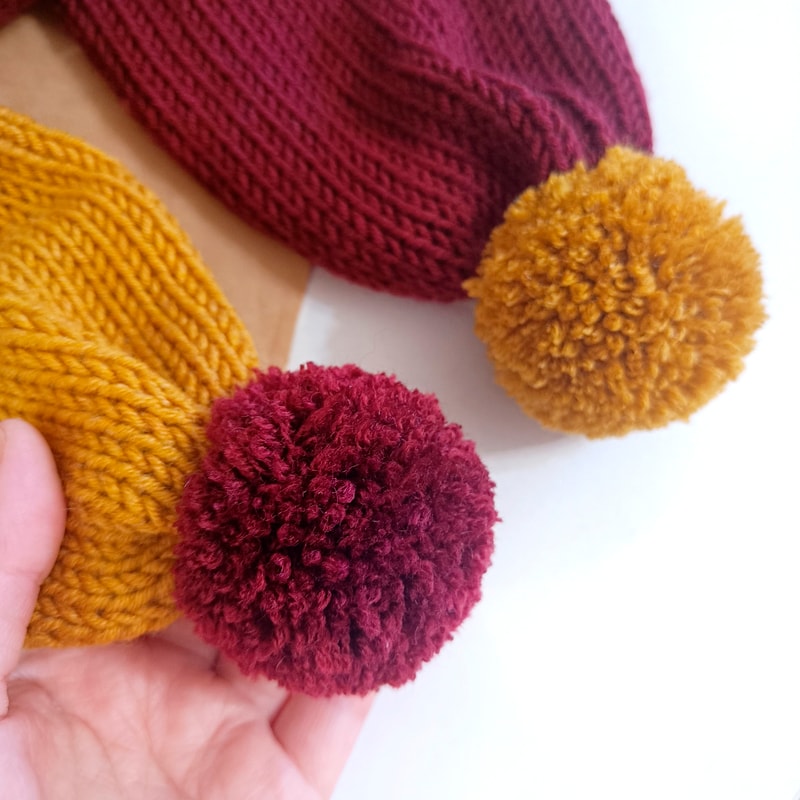 Pompom scarf Gryffindor knit scarf Unisex handknit scarf Double knit scarf Winter handknit wool scarf long knit scarf