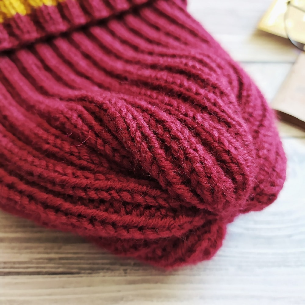 Griffindor ribbed handknit women hat Christmas gift for her Ribbed hat Griffindor hats Women hat Red hat.jpg