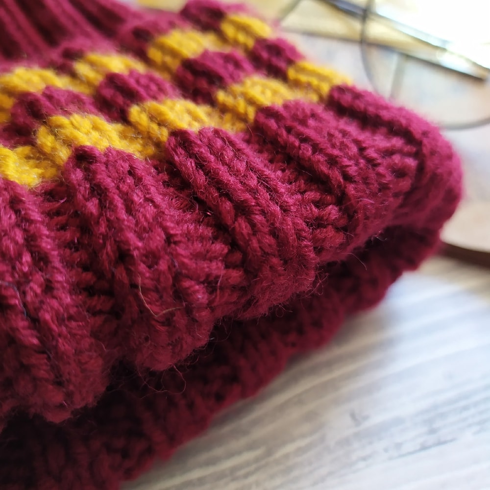 Griffindor ribbed handknit women hat Christmas gift for her Ribbed hat Griffindor hats Women hat Red hat1.jpg