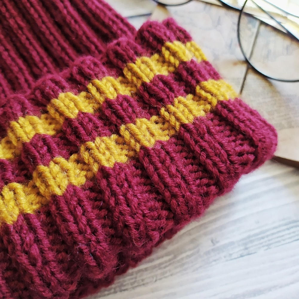 Griffindor ribbed handknit women hat Christmas gift for her Ribbed hat Griffindor hats.jpg
