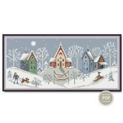 Christmas Sampler Primitive Winter Cross Stitch Winter Village Embroidery Cross Stitch Pattern Digital PDF File 218