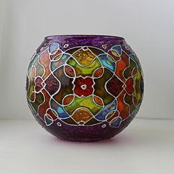 Kaleidoscope Candle Holder Abstract Votive Tealight Holder Hand-Painted