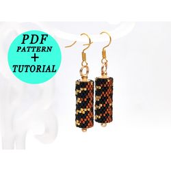 step by step tutorial tube earrings, pdf pattern earrings, diy tube earrings, pattern peyote tube earrings,
