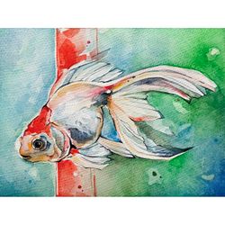 Fish painting carp original art fish hand painted 8 by 6 inch watercolor artwork Pisces wall art by AlyonArt