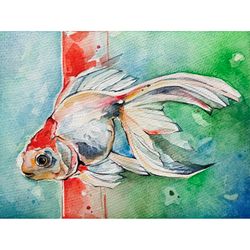 fish painting carp original art fish hand painted 8 by 6 inch watercolor artwork pisces wall art by alyonart