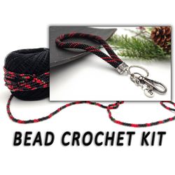 Bead crochet kit key wrist strap, Diy kit lanyard for keys, DIY kit wristlet keychain