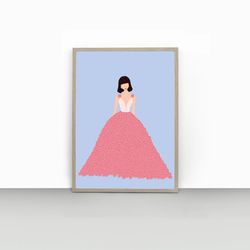 Flower dress women |  Peony Dress Painting | Floral Poster | Girl Fashion Print Poster | Digital Print Wall Art