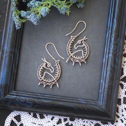 Silver Dragon earrings with garnet / Dragon jewelry / Wire wrapped earrings