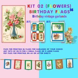 Birthday Retro Bunting Kit 02 (Flowers)