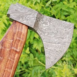 hand forged damascus steel hatchet tomahawk hunting viking axe