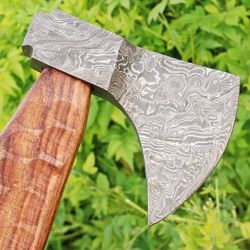 Hand Forged Damascus steel Hatchet Tomahawk Hunting Viking Axe