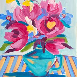 peonies painting flowers painting original gouache painting on paper fauvism art matisse inspired flowers bouquet decor