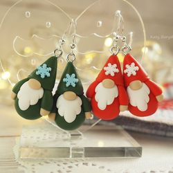 Christmas Gnome earrings / gnome gifts / dangle gnome earrings / little Christmas gnome / clay earrings