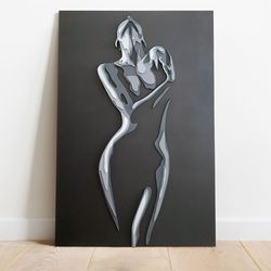 Female silhouette 3D artwork, Minimalist wood wall art, Unique wall decor