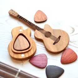 Personalized guitar pick holder, wooden custom plectrum box, engraved wooden pick, custom name guitar pick box gift