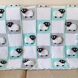 Lamb Crochet Baby Blanket, Stroller Blanket,Crochet Blanket, Newborn Photo Prop, Crochet Baby Blanket With Lamb