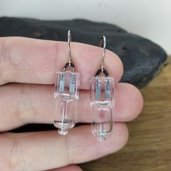 Dystopian earrings for geek Glass lamp earrings Recycled steampunk jewelry Vacuum tube earrings