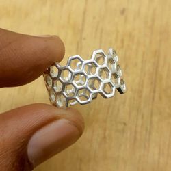 925 Silver Bee Honeycomb Handmade Ring