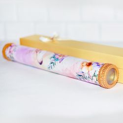 Unique sister gift kaleidoscope with unicorn theme print. Custom unicorn lover gift with flower decor. Miss you gift.