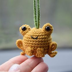 frog car decoration, car hanging mustard frog, frog keychain, car accessories frog car by KnittedToysKsu