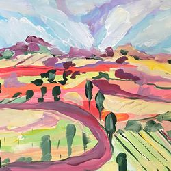 October Fields Original gouache painting on paper Fauvism art Matisse inspired Abstract landscape painting Home Decor