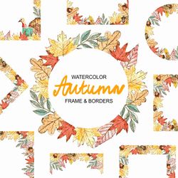 Watercolor autumn frames and borders. Autumn Wreath. PNG. Thanksgiving. Autumn Clipart. Fall Leaves. Wedding Frame.