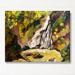 Mountain Waterfall Painting  Original Oil Painting on Canvas Nature Wall Art