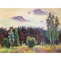 Forest Painting  Original Oil on Canvas, Summer Landscape Wall Art, Plein Air Painting