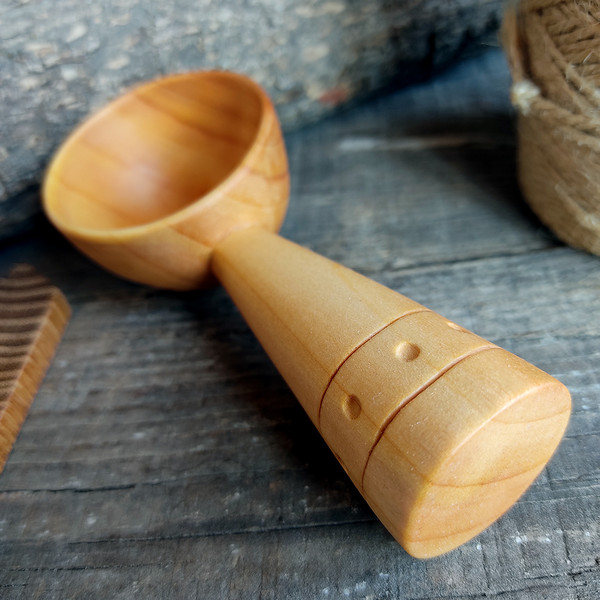 Handmade wooden scoop from natural willow wood with decorated handle - 05